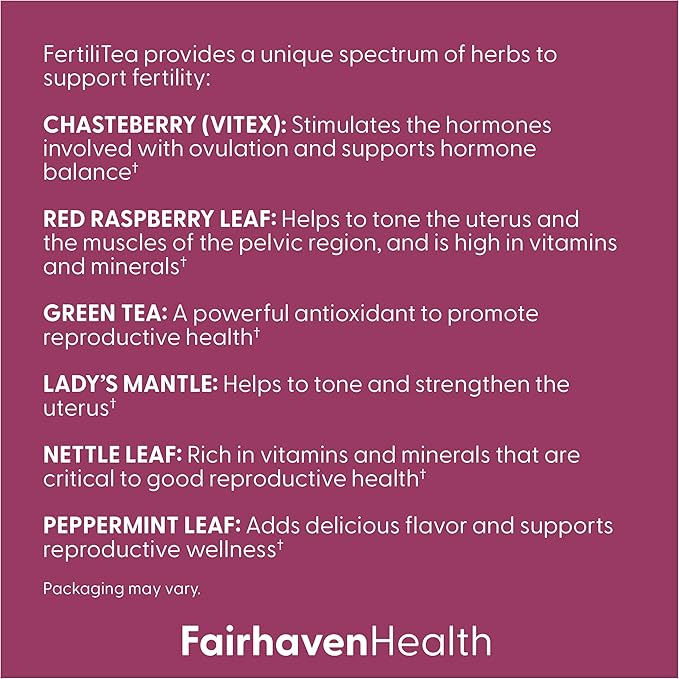 Fairhaven Health FertiliTea | Organic Fertility Tea for Women to Support Reproductive Health* | Prenatal Herbal Tea to Support Menstrual Cycle &amp Hormone Balance* | Contains Vitex | Mint | 60 Servi