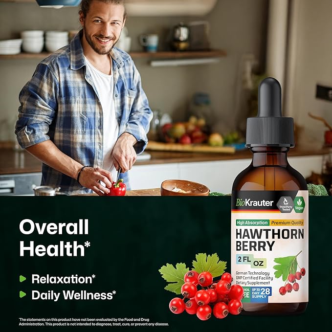 BIO KRAUTER® Hawthorn Berry - Pure Vegan Hawthorne Berry Supplement - Used for Overall Support &amp Daily Wellness - Liquid Drops 655 mg per Serving - Alcohol &amp Sugar Free 2 Fl. Oz 28 Days of Su