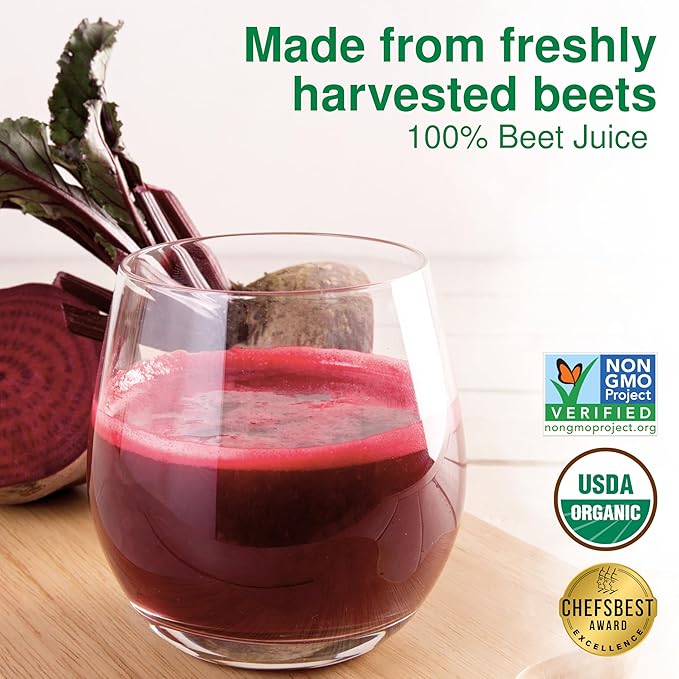 Biotta Organic Beet Juice - 100% Natural Beetroot Superfood - Helps Support Blood Pressure Brain Stamina &amp Energy - Natural Nitric Oxide &amp Potassium Booster - Gluten Free (32 Fl Oz Pk of 4)