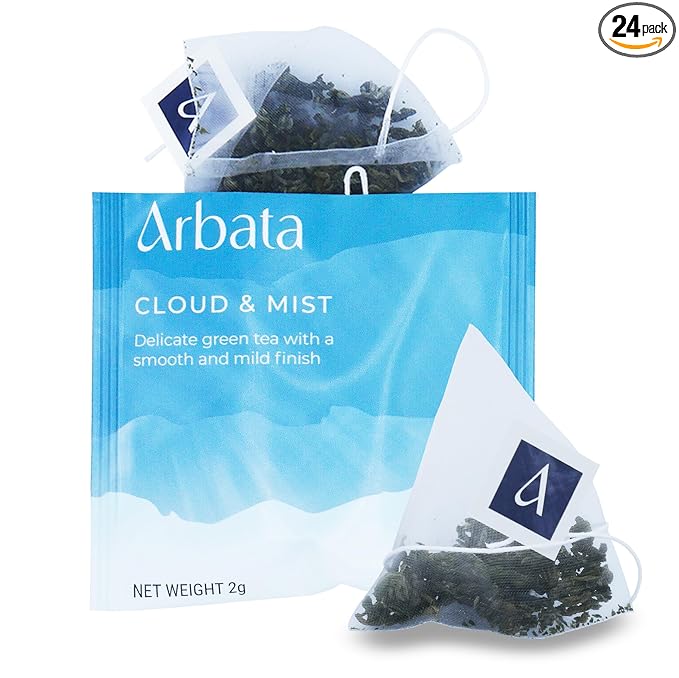 Arbata Cloud &amp Mist Green Tea 24 Pyramid Tea Bags – Artisanal Chinese Green Tea from Lushan Mountains Lightly Caffeinated Smooth &amp Delicate Flavor Premium Tea Gift Set