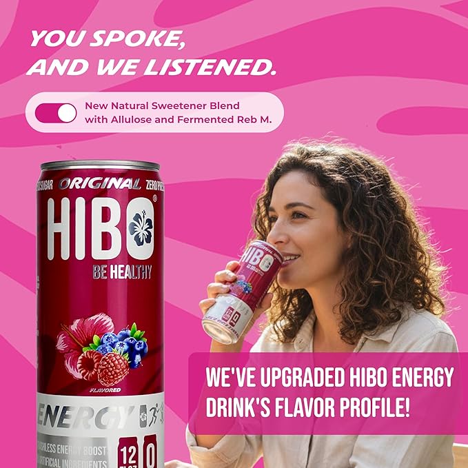 HIBO Healthy Energy Drinks Sugar Free – Gluten-Free &amp Gut-Friendly Prebiotic Fiber with 140 mg Caffeine &amp 60 mg Green Coffee Extract Electrolytes &amp Vitamins A C &amp D – Supports Immun