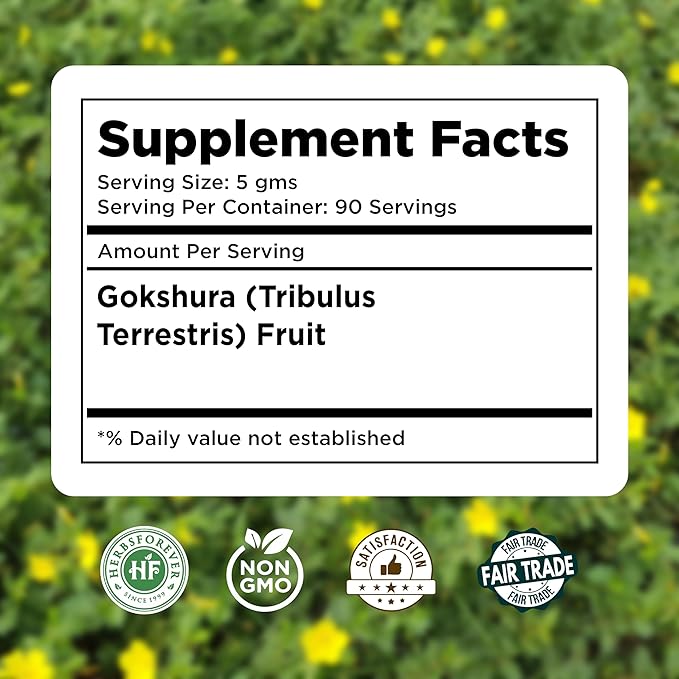 HerbsForever Gokshura(Tribulus Terrestris) Powder Fruit -for Vitality Urinary Health Muscle Mass- Wild Harvested -Non GMO Vegan- 2X Potency | Ultra Clean |NO Sand &amp Mud| Steam Sterilized|16oz-1L