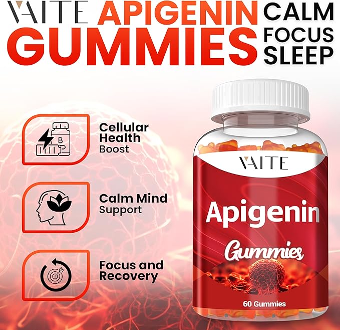Apigenin Supplement 150mg - Chamomile Extract Vegan Gummies with Flavonoids Bioflavonoids &amp Polyphenols - Plant-Based Relaxation Support - Liposomal Calm Formula - Non-GMO Herbal Mood Balance