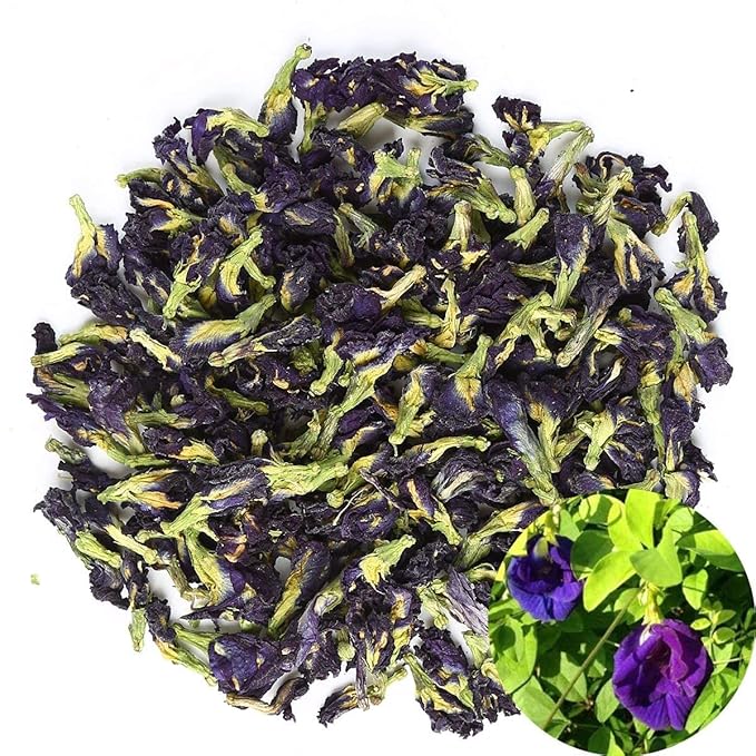 HUNCHAI Butterfly pea Flowers Whole 500 g. Dried Herb 100% for Blue &amp Purple Drinks and Food Coloring