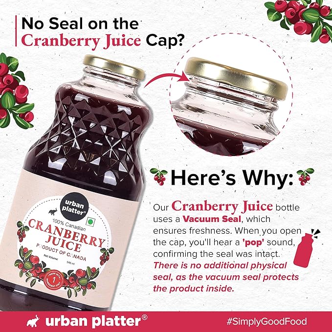 Urban Platter Canadian Cranberry Juice 1 Litre (Unsweetened No ed Sugar 100% Natural Cranberry Juice Good for UTI Health Perfect for Cocktails and Mocktails]