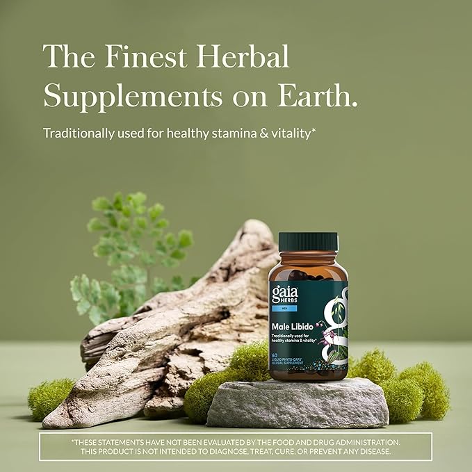 Gaia Herbs Male Libido - Herbal Supplement with Saw Palmetto Horny Goat Weed &amp Oats - Traditional Herbs to Support Vitality &amp Energy Levels for Men* - 60 Vegan Liquid Phyto-Capsules (60 Servi