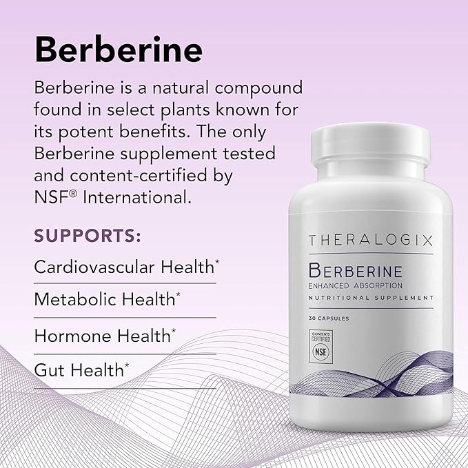 Theralogix Berberine Enhanced Absorption - 30-Day Supply - Made with Berberine Phytosome to Help Support Healthy Metabolism &amp Hormone Balance* - NSF Certified - 30 Capsules