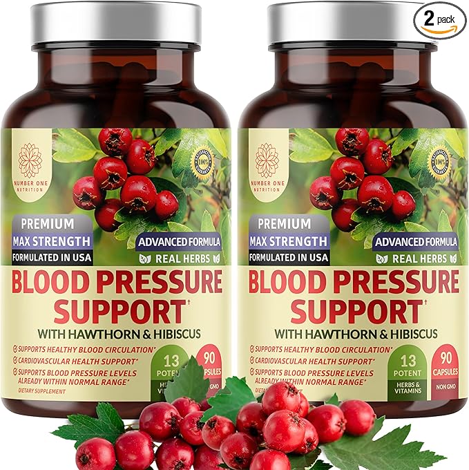 2-Pack N1N Premium Blood Pressure Support with Hawthorn and Hibiscus [13 Potent Ingredients] Natural Supplement to Support Blood Flow Health 180 Caps