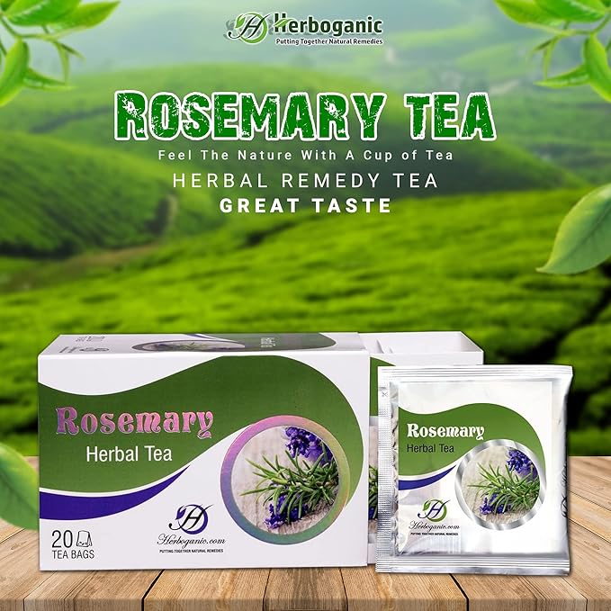 HERBOGANIC Rosemary Herbal Tea - Digestion Support and Immune Boost | Refreshing and Delicious Blend | Natural Ingredients | 60 Tea Bags
