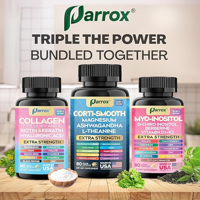 She Shines Set – Collagen Cortisol &amp Myo-Inositol Bundle – Collagen Peptides I II III V X + Biotin Hyaluronic Acid – Hormone Balance Calm Energy &amp Glowing Skin