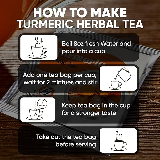 HERBOGANIC Turmeric Herbal Tea - Digestion Support and Immune Boost | Refreshing and Delicious Blend | Natural Ingredients | 120 Tea Bags