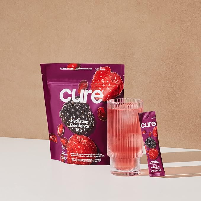 Cure Hydration Electrolyte Mix | Electrolyte Powder for Dehydration Relief | Made with Coconut Water | No Added Sugar | Vegan | Paleo Friendly | Grapefruit + Berry Pomegranate Bundle | 28 Packets