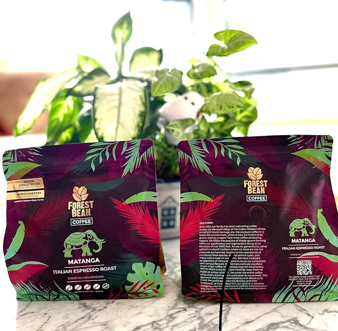 Forest Bean Matanga Coffee 100% Arabica Single-Origin Indian Italian Espresso Roast 340g Whole Bean Bag