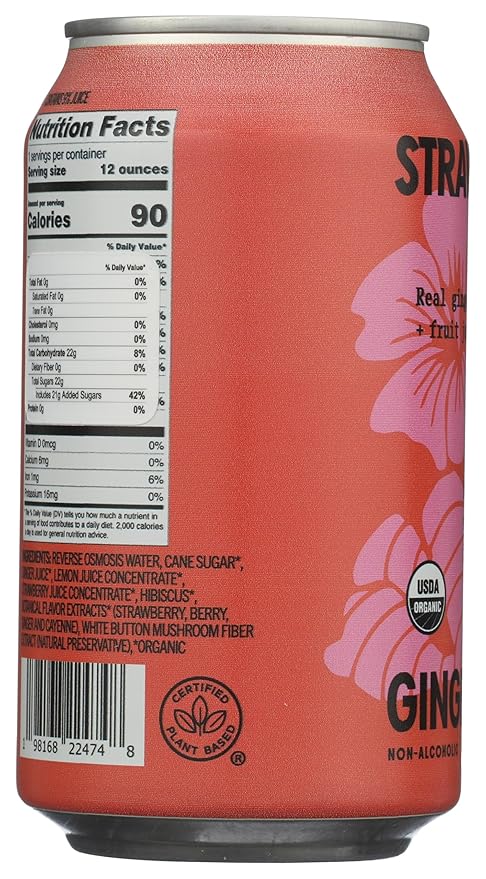 NEW! Moonglade Organic Strawberry Hibiscus Ginger Beer Tropical Blend Small Batch Craft Mixer Non-Alcoholic Craft Soda (12 Pack)