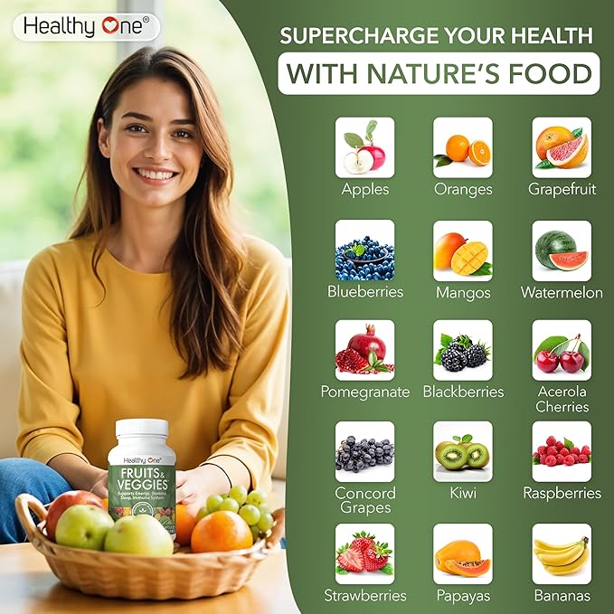 Fruits &amp Veggies Formula - 27 Premium Whole Foods - Organic Ingredients - Equals 3 Servings of Fruits &amp Vegetables - Improve Energy Focus &amp Immune Function - Fiber - Antioxidants - 150ct