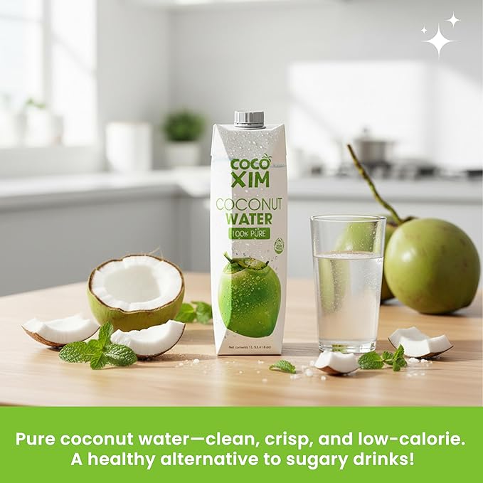 COCOXIM Ready to Drink Pure Coconut Water - 33.8 oz (Pack of 12)| Zero Added Sugar |100% Natural &amp Fresh with Electrolytes &amp Nutrients | Halal &amp Kosher Certified | Alternative to Soda Sof