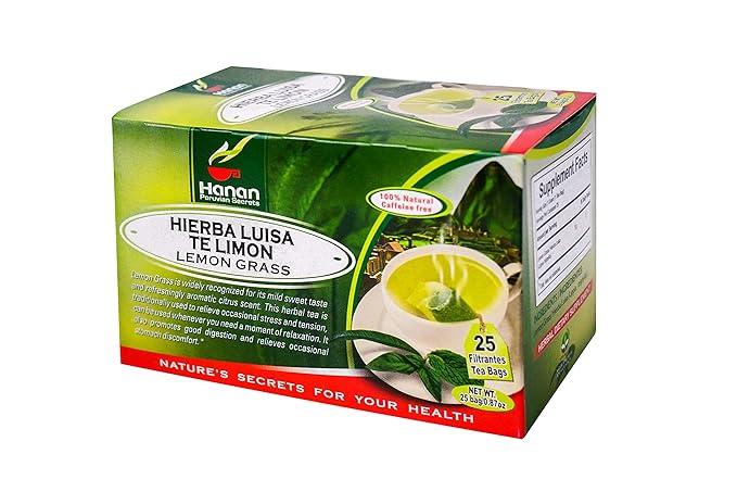 Hanan Peruvian Secrets Hierba Luisa Te Limon | 100% Natural Lemon Grass | 25 Tea Bags | Naturally Aids in Relieving Occasional Stress Tension | Promotes Healthy Sleep and Digestion - 3 Pack