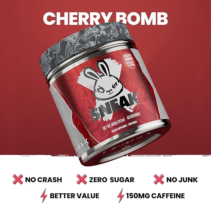 SNEAK Energy Drink Powder | Cherry Bomb | No Sugar. No Nasties. Just Natural Caffeine Focus-Boosting Nootropics | 40 Servings