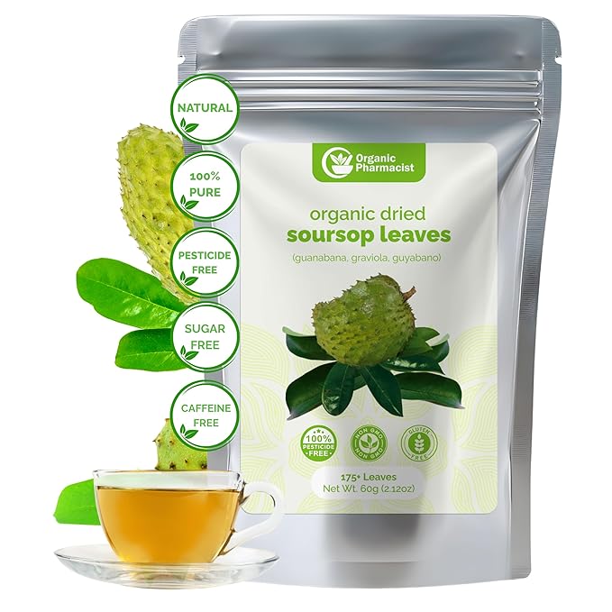 Organic Pharmacist Dried Soursop Leaves Graviola Leaf Guanabana Guyabano Used for Tea and Extract Soursop Bitters for Tea 60G 175+ Whole Leaves