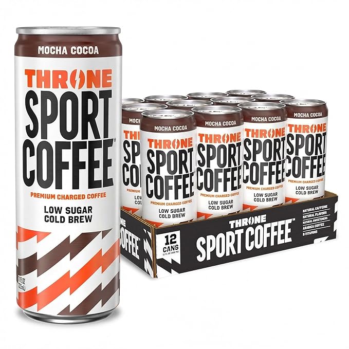 Throne Sport Coffee Cold Brew – Low Sugar. 150mg Natural Caffeine and B Vitamins – Dairy-Free Low Calorie –Premium Arabica NSF Certified Active Lifestyles – Mocha Cocoa 12 Pack