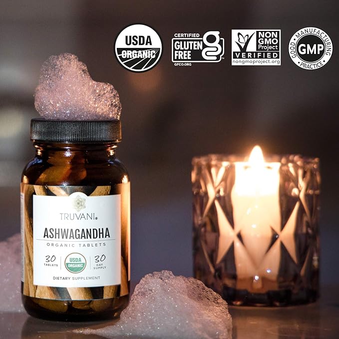 Truvani Organic Ashwagandha | Daily Energy Positive Mood Support Supports Brain Health | Supports Muscle Growth and Endurance | Healthy Sleep Support | Non-GMO | 30 Day Supply