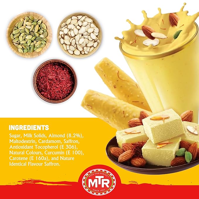 MTR Badam Drink Mix – 200g Pack of 6 Multi-purpose Drink Mix Premium Almond Drink Mix made with select quality Almonds Saffron &amp Cardamom Authentic Indian Flavor Quick &amp Easy to Prepare