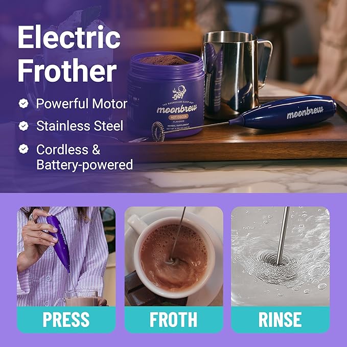 MoonBrew Sleep Aid Sleepy Berry Smoothie Drink Mix &amp Electric Milk Frother Bundle