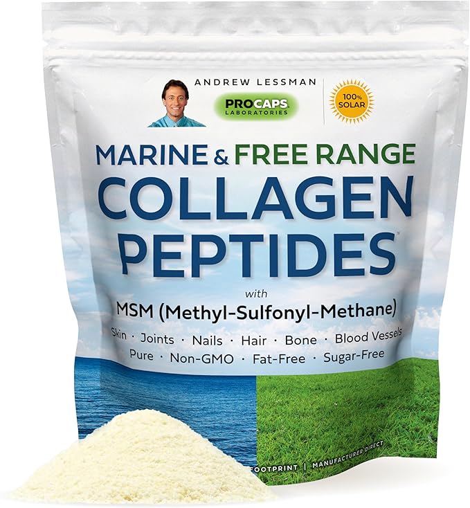 ANDREW LESSMAN Marine Free Range Collagen Peptides Powder and MSM 120 Servings - Supports Radiant Smooth Soft Skin Comfortable Joints. Super Soluble No Fishy Flavor No Additives Non-GMO