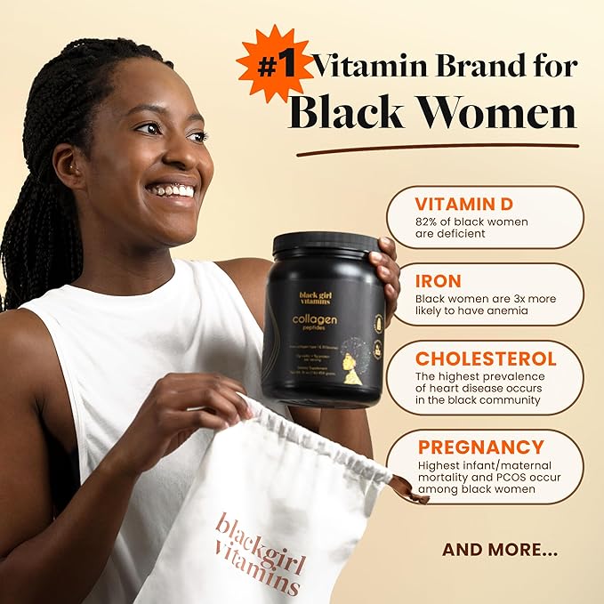 Black Girl Vitamins | Collagen Peptides Powder - Collagen for Skin Hair &amp Nails - Unflavored Hydrolyzed Collagen Powder Dairy-Free Gluten-Free Collagen for Women and Men - 16oz
