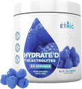 Sweat Ethic Hydrate’D Electrolytes Electrolyte Powder with Potassium Magnesium &amp Vitamin C Easy Mix Powder for Hydration &amp Performance Support Natural Ingredients Blue Raspberry 60 Servin