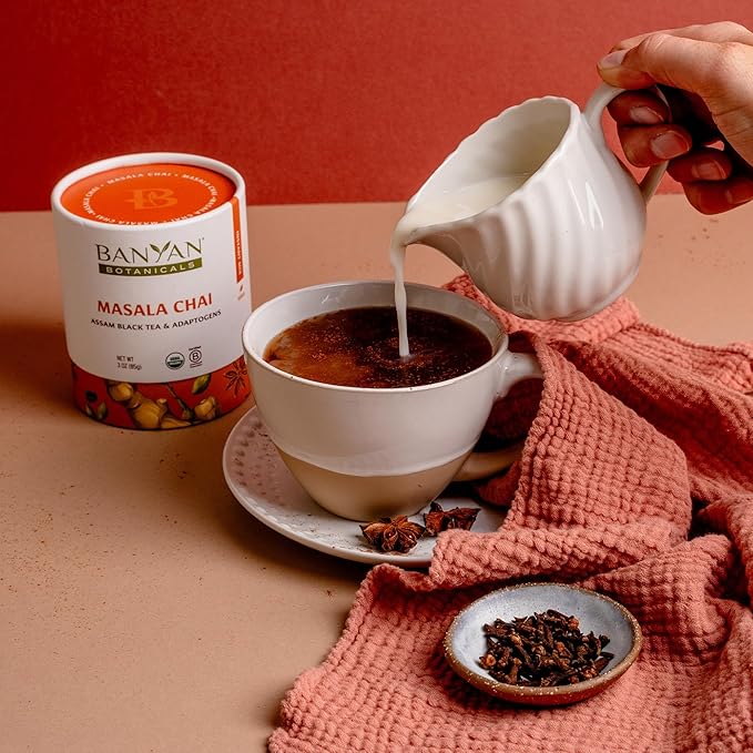 Banyan Botanicals Masala Chai – Organic Tea with Assam Black Tea L-Theanine &amp Adaptogenic Herbs – Vegan Loose Leaf Fair Trade – 3 oz 42 Servings