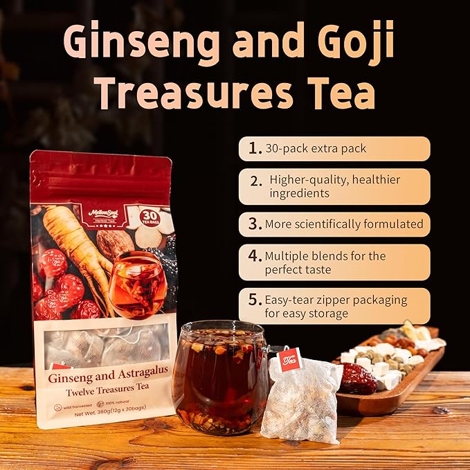 Kidney Tea Formula Ginseng Eight Treasure Tea - Natural Traditional Chinese Herbal Tea Cleanse Liver Support &amp Energy Boost Tea Bags For Men WomenEight precious Chinese herbal formulas(2 Pack/