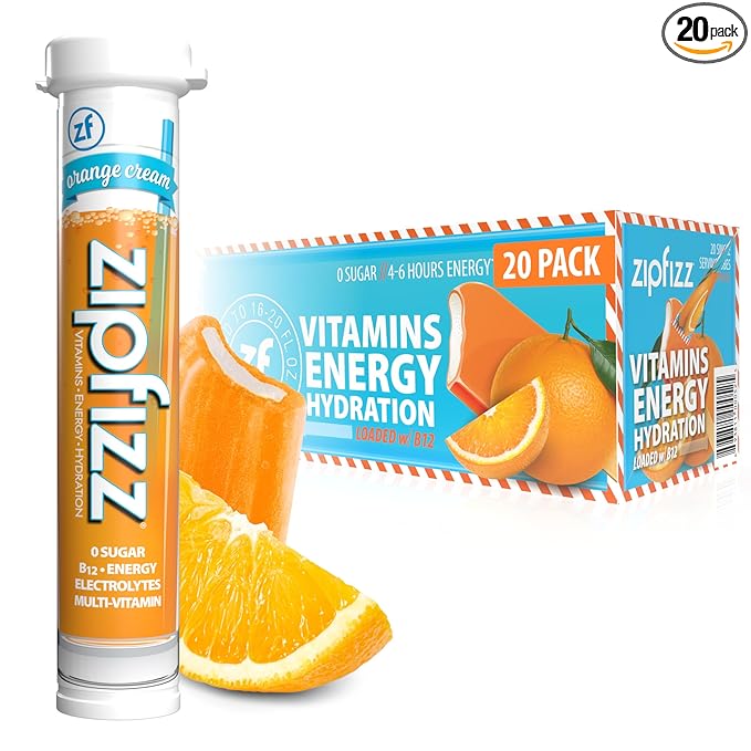 Zipfizz Daily Energy Drink Powder Orange Cream 20 Pack | 3-in-1 Sustained Energy Rapid Hydration and Essential Vitamins | Sugar-Free | Electrolyte Powder | Contains Vitamin B-12 &amp Antioxidants
