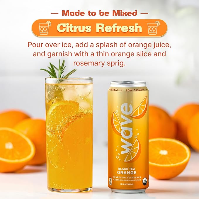 WAVE Sparkling Refreshers | Sparkling Juice | Organic Hydration | Low Calorie Drink | Lightly Carbonated Soda Alternative | No Added Sugar No Preservatives or Artificial Ingredients |12 Pack (Black T