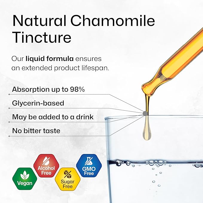 BIO KRAUTER® Chamomile Extract - Liquid Drops Pure Vegan Chamomile Supplement 670 mg per Serving 2 Fl.Oz 28-Day Supply - Used for Calm &amp Relax - Alcohol &amp Sugar Free - Natural Calm &amp Sleep