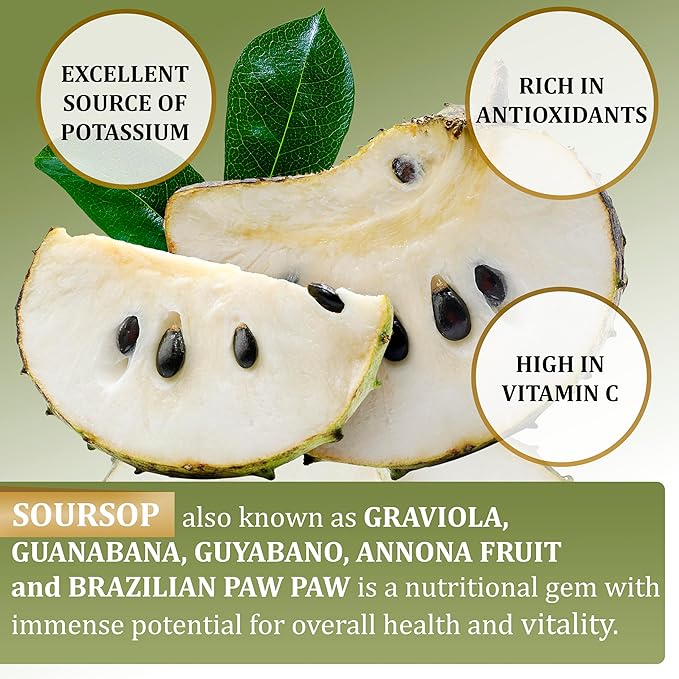 Soursop Leaves &amp Soursop Fruit Gummies - Sugar Free Soursop Graviola Gimmies - 3000mg Max Strenght Soursop Extract - Graviola Supplement - Soursop Fruit and Leaf - 60ct - Non-GMO – Vegan Friendly