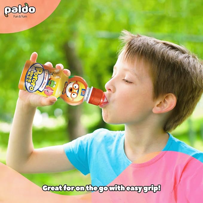 Paldo Fun &amp Yum Pororo Kids Mango Flavor Drink Pack of 8 Fruit Juice Drinks with Comfortable Push-Pull Sports Cap Perfect Drink for Children 7.95 fl oz. x 8