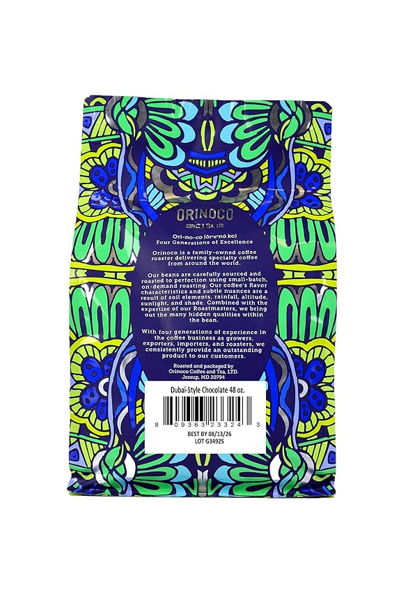 Orinoco Dubai-Style Chocolate Flavored Coffee 3lb bag Light Roast Ground Coffee 100% Arabica beans