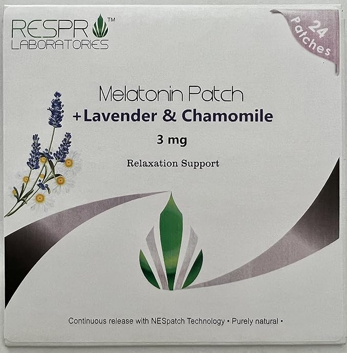 Respro Labs Natural Melatonin (3 mg) Relaxing Patch with Soothing Lavender Chamomile and Lemon Balm Essential Oils Continuous Release - 24 Patches