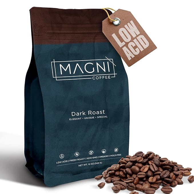 Magni Coffee – Organic Whole Bean Coffee Dark Roast Low Acid Single Origin – Fair Trade – Third-Party Tested for Mycotoxins &amp Pesticides – 12 oz