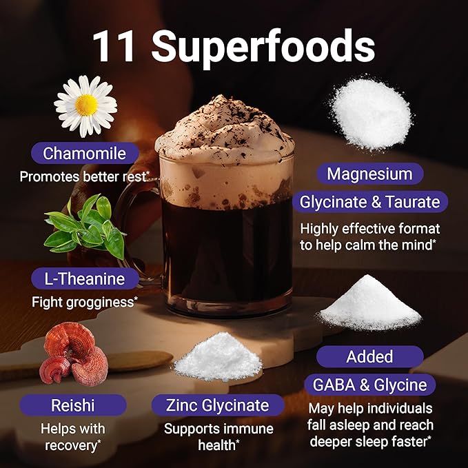 MoonBrew Nighttime Extra Strength Magnesium Hot Cocoa Natural Sleep Aid Drink Mix for Adults - Calming Melatonin-Free Sleep Support - Hot Chocolate Powder with L-Theanine Chamomile &amp Zinc Glycin
