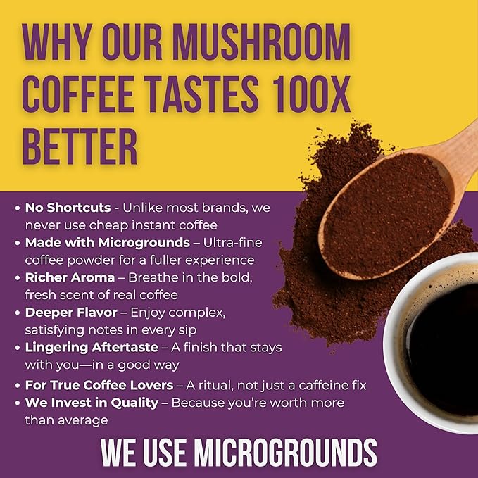 Grateful Earth Mushroom Coffee Coconut Instant Coffee with Lion’s Mane Mushrooms Chaga Turmeric L-Theanine Cinnamon Super Brain Blend For Energy &amp Immune Support Dairy &amp Gluten Free 20