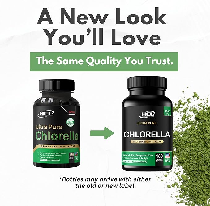Chlorella Capsules 3000 mg - Cracked Cell Wall Blue Green Algae Supplement - Best Natural Detox Cleanse - Plant Vitamins Minerals Chlorophyll Vegan Protein Powder Pills - Made in USA