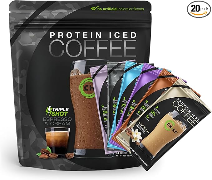 Chike High Protein Iced Coffee Sampler Pack and Triple Shot Bundle 20 G Protein 2-3 Shots Espresso 1 G Sugar Keto Friendly and Gluten Free 14 Serving Bag and 6 Sample Packets 20 Servings