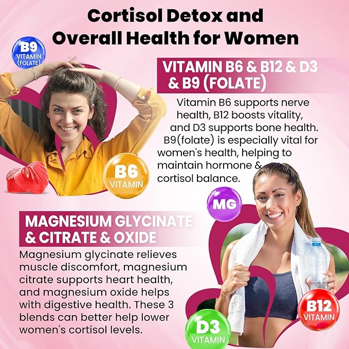 Cortisol Gummies 15 in 1 Lower Cortisol Supplements for Women w. Ashwagandha Magnesium Phosphatidylserine Folate for Hormone Balance Mood Focus Sleep Support Sugar Free Vegan 60