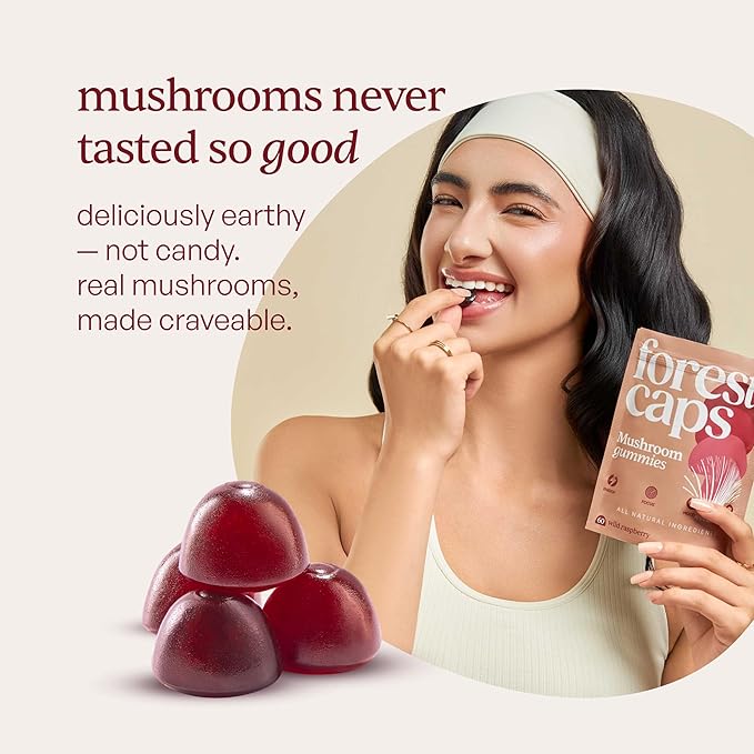 Forest Caps Mushroom Gummies – Lion’s Mane Reishi &amp Cordyceps – Focus Calm &amp Natural Energy – Organic Fruiting Body Extracts – Vegan All Natural Made in USA – 60 Count