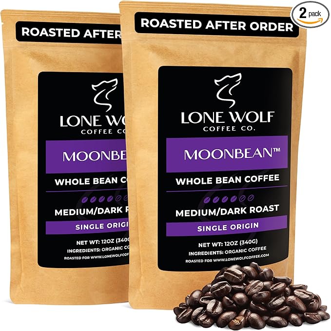 Moonbean - 2-Pack - Freshly Roasted After Your Order – Specialty Grade Low Acid Single Origin Medium to Dark Roast Whole Bean Coffee No Bitterness Ethically Sourced – Pack of 2 (12 Ounces Each)