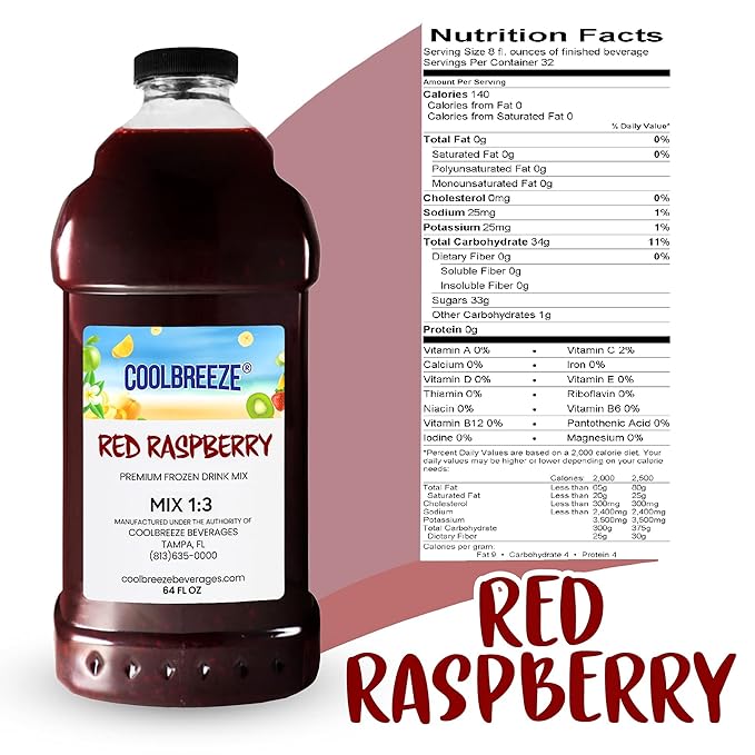 Coolbreeze Beverages Ready to Use Premium Frozen Slush Drink Mix - Red Raspberry - 1/2 Gal