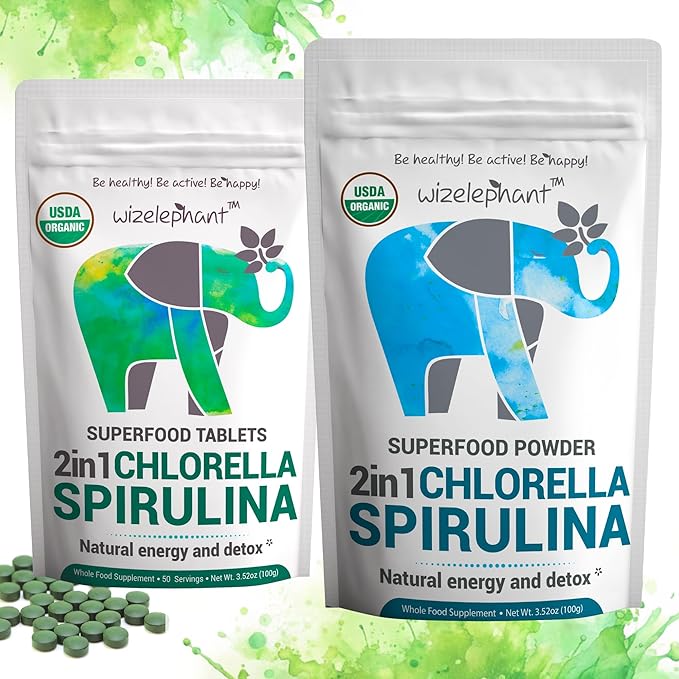 Organic Spirulina Chlorella Tablets - 50 Servings - 2-in-1 Superfood Algae Supplement for Natural Immune Support Detox and Energy Boost. Broken Cell Wall. Organic Chlorophyll. Espirulina
