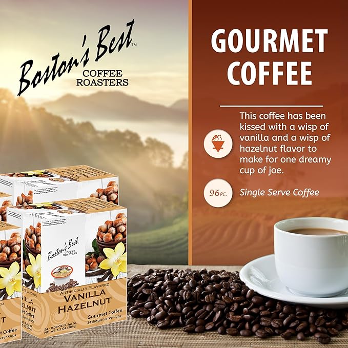 Boston’s Best - Vanilla Hazelnut Delicious Medium Roast Flavored Gourmet Coffee Compatible with Keurig Coffee Maker 24 Count (Pack of 4)